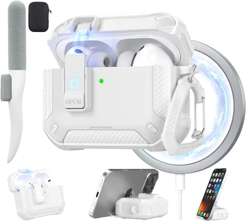 Miniatura 13 de Maxjoy for AirPods Pro 3 Case 2025, MagSafe Compatible with Auto Lock, Shockproof Protective Cover with Phone Stand, Includes Cleaning Kit &