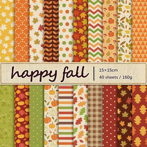 Whaline 40 piezas de papel con patrón de otoño, hojas de otoño, calabaza, cuadros, ondas, álbumes de recortes, colorido, doble cara, decorativo,