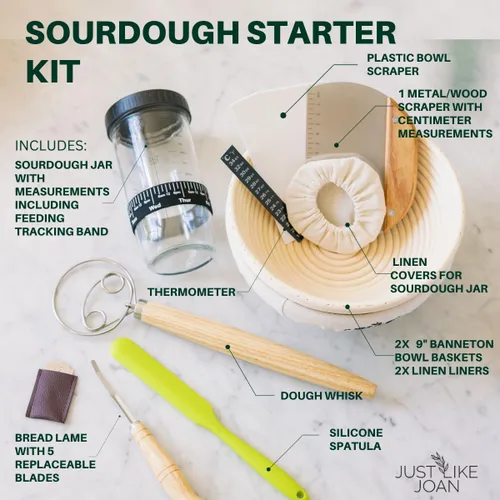Miniatura 3 de Kit de inicio de masa madre - Suministros para hacer pan con dos cestas redondas de 9 pulgadas a prueba de Banneton con forros de lino para una