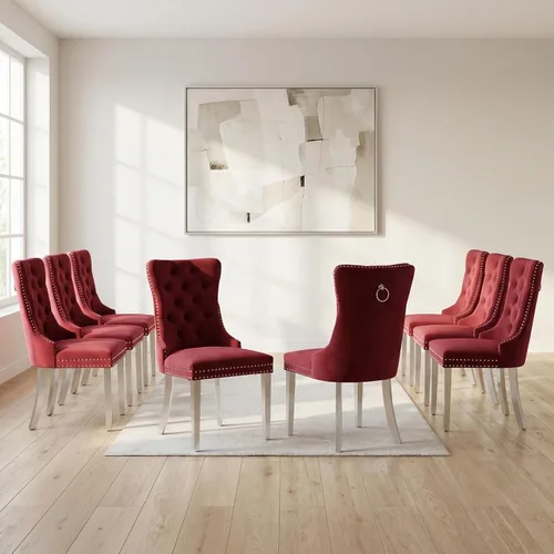Miniatura 23 de OVENTA Juego de 4 sillas de comedor modernas tapizadas copetudas, terciopelo negro y gris y cuero con patas de madera maciza, sillas de cocina