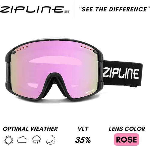 Miniatura 2 de Gafas de esquí Zipline KLIK - Lentes magnéticas sin niebla, policarbonato cilíndrico doble, ventilación ajustable, sistema de lente magnética Marco