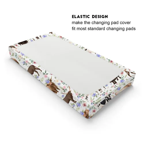 Miniatura 3 de Farm Cows - Funda para cambiador, diseño floral, bohemio, vacas, yak, ganado, flores, cambiador, para niños y niñas, animales de granja, suave