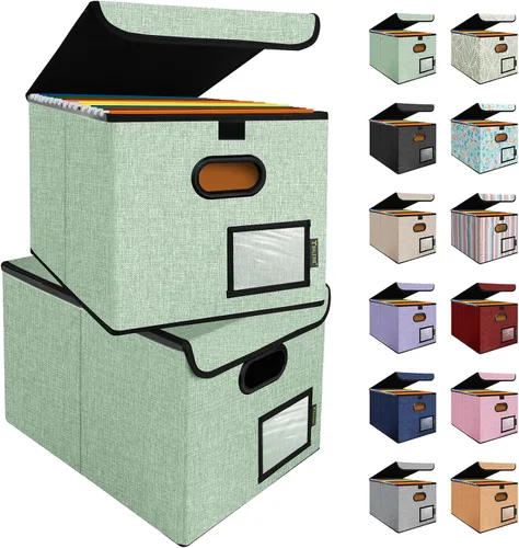 Miniatura 14 de Caja organizadora de archivos Baleine con tapa, organizador de carpetas de archivos plegable con deslizador de plástico, caja de carpetas