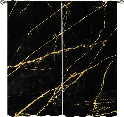 Miniatura 9 de Cortinas de mármol para dormitorio, arte abstracto moderno de lujo, textura de mármol blanco y negro, tratamiento de ventana para sala de estar