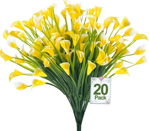 Miniatura 17 de TURNMEON 12 paquetes de flores artificiales de lirio de cala (240 cabezas), plantas falsas para exteriores, plantas falsas resistentes a los rayos