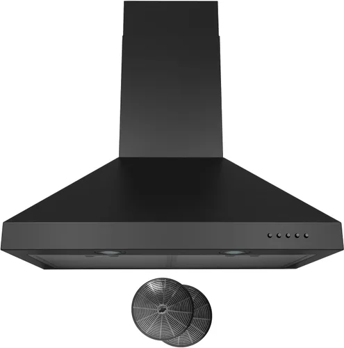 Hauslane Campana extractora de montaje en pared de 30 pulgadas, chimenea de pared negra mate, convertible sin conductos de 6 pulgadas, succión