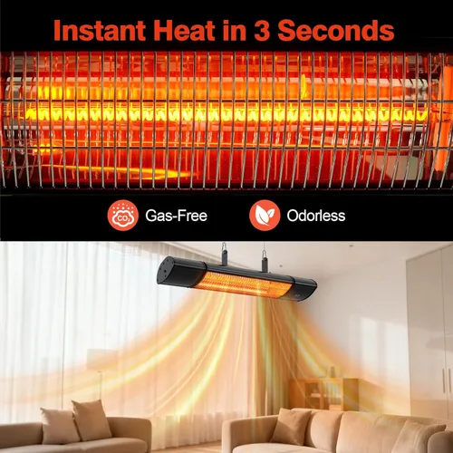 Miniatura 3 de Calentador eléctrico colgante de patio con control remoto, control de temperatura integrado, montado en la pared o en el techo, apto
