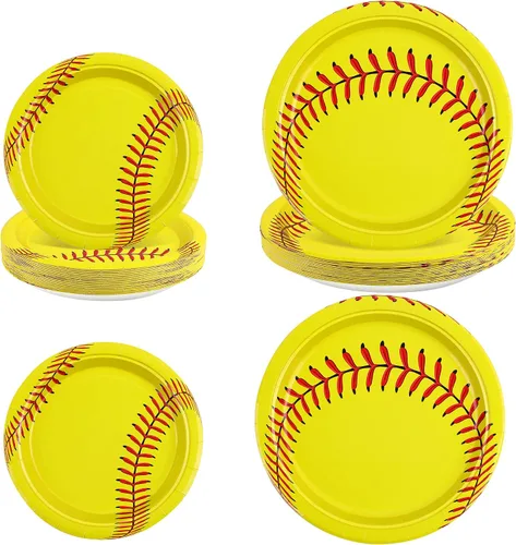 Miniatura 8 de ADXCO Paquete de 48 platos de béisbol de 9 pulgadas y 7 pulgadas, platos redondos de papel de béisbol para decoración de fiestas de cumpleaños