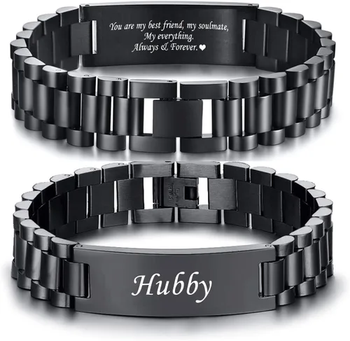 Miniatura 42 de VNOX Correa de reloj masculina de acero inoxidable, pulsera de eslabones personalizada, regalo de joyería para hombres, papá, padre, marido, novio