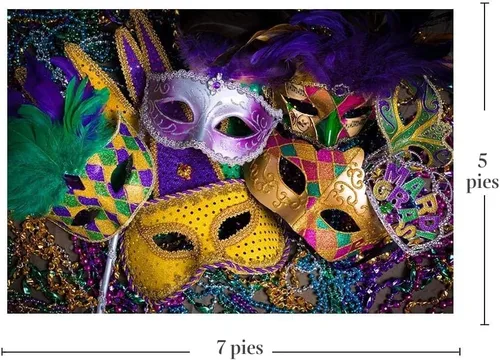 Miniatura 4 de CHAIYA Telón de fondo de fotografía con temática de Mardi Gras de 7 x 5 pies, fondo de mascarada, fiesta de baile, cabina de fotos para boda