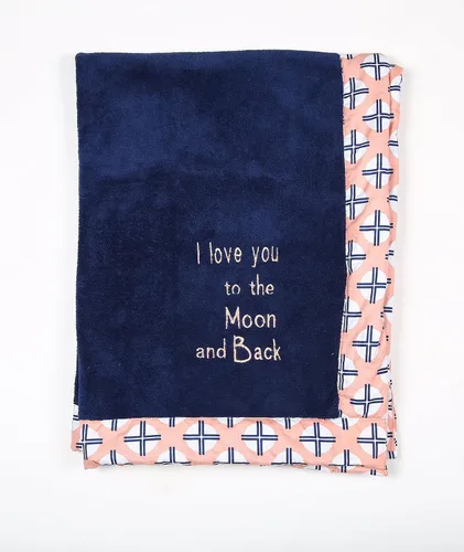 bacati – Tribal/Azteca Felpa bordado 30 x 40 inches Manta de bebé Love You To The Moon & Back Coral/Azul marino)