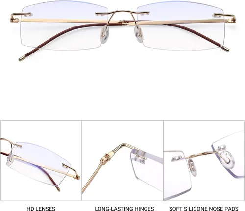 Miniatura 4 de TERAISE Lentes de lectura sin montura para hombres y mujeres, lectores ligeros de metal transparente, lentes de computadora con bloqueo de luz azul