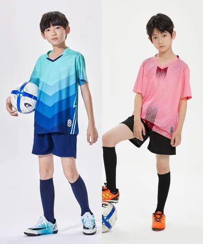Miniatura 7 de Paquete de 2 camisetas de fútbol y pantalones cortos para niño, de secado rápido, uniforme de entrenamiento de equipo deportivo