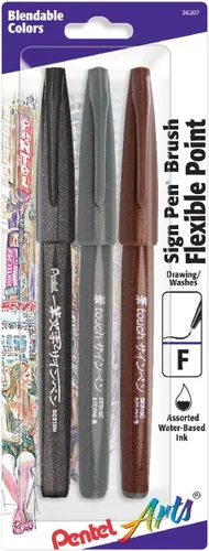 Miniatura 6 de Bolígrafo con punta de pincel Pentel, tinta ocre. Caja de 12 (SES15 C-Y), Negro Paquete de 1