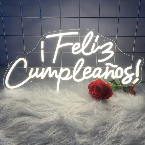 Miniatura 3 de Cartel de neón LED de Feliz Cumpleaños, más grande para decoración de pared con modulador de luz de cadena USB, reutilizable, letrero LED