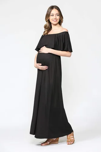 Miniatura 5 de Vestido de maternidad con hombros descubiertos, vestido largo para mujeres embarazadas, para fiestas de recién nacidos, o sesiones de fotos