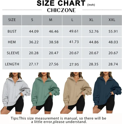 Miniatura 6 de CHICZONE Sudadera de manga larga con cremallera de un cuarto para mujer, sudadera moderna de otoño Y2K con bolsillos