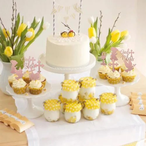 Miniatura 4 de 24 piezas de decoración para cupcakes con purpurina y paloma para magdalenas, para primera comunión, tema de bautismo cristiano, baby shower, fiesta