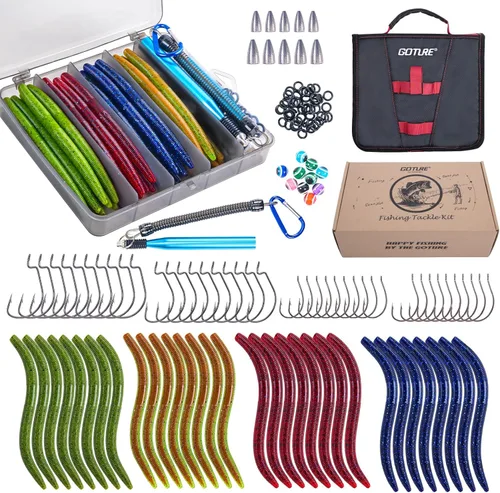 Miniatura 16 de Goture Wacky - Kit de señuelo de pesca con plástico suave, herramientas de aparejo loco, juntas tóricas, ganchos de gusano y lanzamiento, cuentas