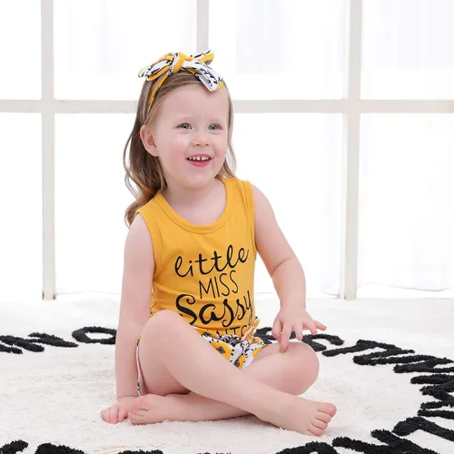 Miniatura 6 de PigMaMa Conjunto de ropa para bebé niña de 3 piezas, sin mangas, camiseta sin mangas, pantalón de flores, diadema