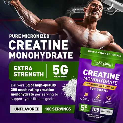 Miniatura 2 de Monohidrato de creatina en polvo, creatina micronizada para hombres y mujeres, suplemento de creatina monohidrato puro, fuerza muscular, rendimiento