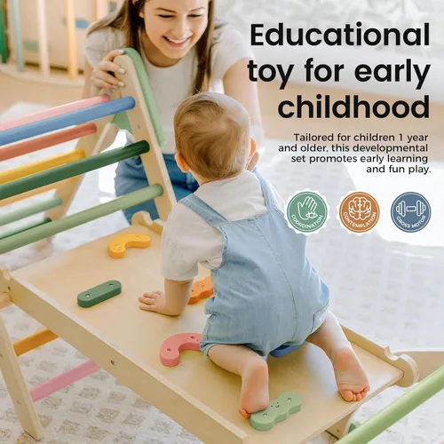 Miniatura 5 de Tiny Land Pikler - Juego de triángulos 7 en 1 plegable Montessori para niños pequeños, juguetes de escalada para interiores, parque infantil