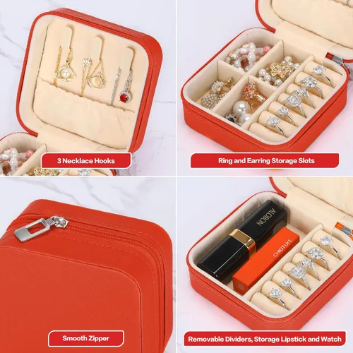 Miniatura 6 de LETURE Joyero pequeño organizador de 3 piezas para viajes, mini organizador portátil de joyería de viaje, caja de almacenamiento para anillos