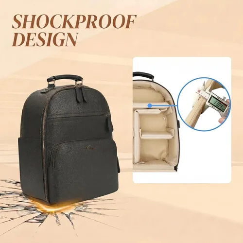 Miniatura 4 de Mochila pequeña para cámara clásica de cuero PU para DSLR, bolsa profesional para fotógrafos con compartimento para almohadilla/tableta de 11