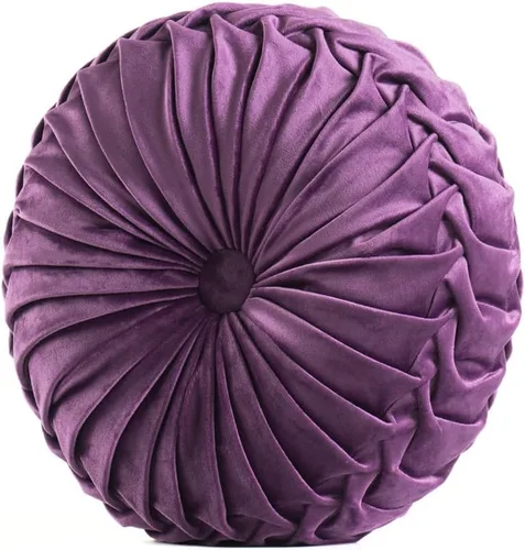 Miniatura 17 de MOJUN Almohada de terciopelo redonda, plisada, rellena, almohada decorativa para el hogar para sofá, silla, cama, automóvil, suelo