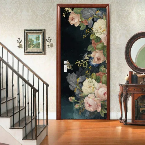 Miniatura 30 de Calcomanías 3D para puerta, murales para despegar y pegar, diseño de flores, papel tapiz para puerta, calcomanías autoadhesivas extraíbles de PVC