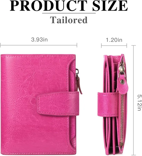 Miniatura 3 de FALAN MULE Cartera pequeña para mujer, de piel auténtica, plegable, compacta, con bloqueo RFID, pequeña cartera para mujer, Rosa Rojo, Casual