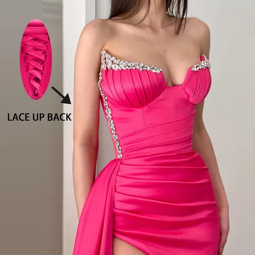 Miniatura 4 de Vestidos de fiesta de sirena sin tirantes, con cuello en V, vestidos de noche formales con abertura, vestidos de fiesta para mujer 2023