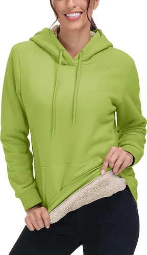 Miniatura 19 de MAGCOMSEN Sudaderas con capucha para mujer, con forro de sherpa, de vellón, para invierno, cálido, pesado, de algodón, con bolsillo