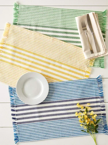 Miniatura 6 de DII Colección de mesa de cocina con rayas múltiples, juego de manteles individuales, 13x19, amarillo profundo, 6 piezas