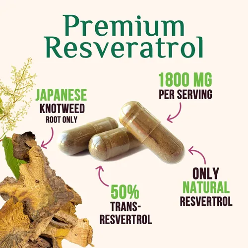 Miniatura 3 de Suplemento de resveratrol – 1800 mg por porción mezcla de resveratrol extra fuerte – Mezcla antioxidante para un envejecimiento saludable, salud