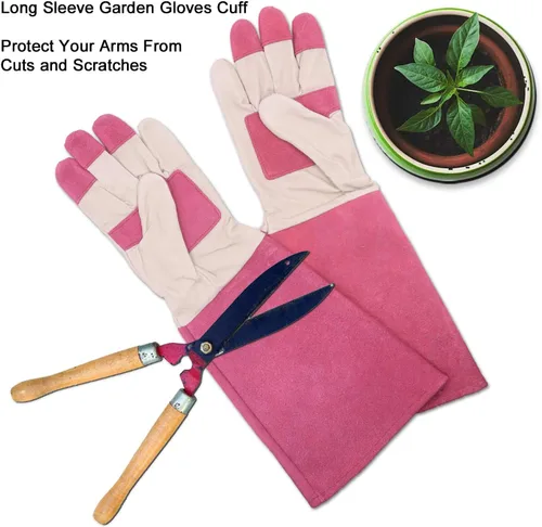 Miniatura 6 de HANDLANDY HLDD Long Gardening Gloves for Women Men - Leather Rose Pruning Gloves Thorn Proof - Breathable Working Glove Rosa