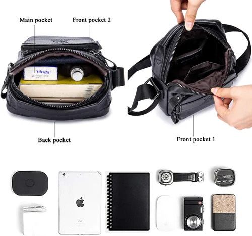 Miniatura 4 de BAIGIO Bolso de mensajero pequeño de cuero genuino para hombre, bolso de hombro para Ipad, bolso cruzado para hombre, bolso de viaje de negocios