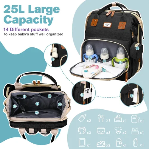 Miniatura 3 de JSTPRO Mochila para pañales, bolsa de pañales grande impermeable y ligera con cambiador, bolsillos aislados, puerto USB, bolsa de viaje para mamá