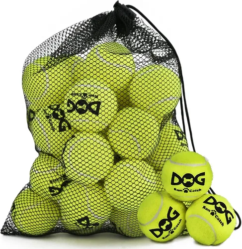Miniatura 9 de INSUM Paquete de 20 pelotas de tenis pequeñas para perros, pelotas chirriantes de 2 pulgadas con bolsa de malla, certificado SGS, duraderas,
