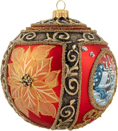 Miniatura 10 de Adorno navideño de capilla azul con soporte, bola de vidrio soplado polaco pintada a mano, bola extra grande de 8 pulgadas/200mm, adorno de fe eterna