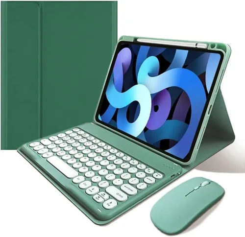 Miniatura 6 de Funda de teclado para iPad mini (A17 Pro) 2024, iPad mini 6ª generación, funda de teclado con mouse Bluetooth, llave redonda, bonita funda de Púrpura