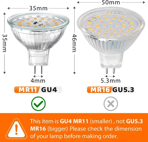 Miniatura 6 de Bombilla LED MR11 de 3W, Reemplazo de Halógeno de 20W, Base Bi-Pin GU4, Bombillas de Luz de Paisaje de Bajo Voltaje 12V para Foco de Paisaje