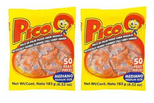 Pico Diana Mediano, Mexican Candy Sour - El sabor original de naranja en polvo de caramelo caliente - Sensación dulce picante 50 unidades, paquete