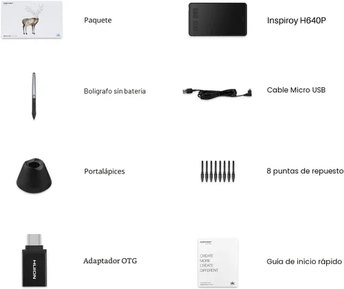 Miniatura 10 de HUION Inspiroy H640P - Tableta de dibujo, arte digital de 6 x 4 pulgadas con lápiz capacitivo sin batería, presión de bolígrafo 8192, 6 teclas