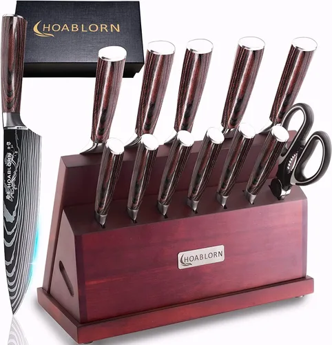 Miniatura 8 de Juego de cuchillos profesionales de acero inoxidable de 15 piezas con bloque de madera, juego de cuchillos de damasco para chefs, familia