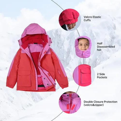 Miniatura 19 de Chaqueta de esquí impermeable para niñas, chaqueta de snowboard para exteriores, resistente al viento, con forro polar, abrigo de nieve cálido