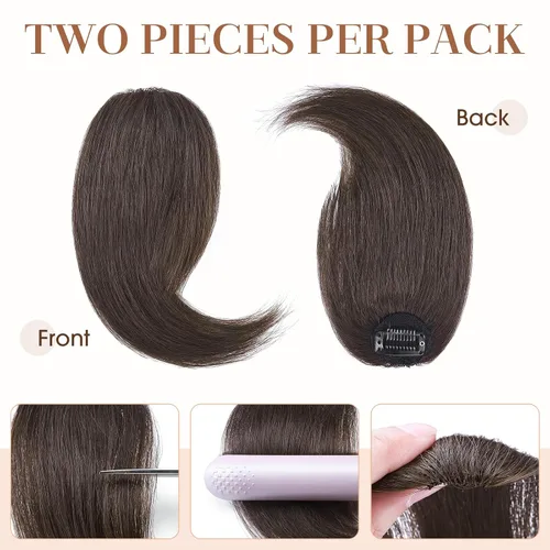 Miniatura 3 de Hairro Extensiones de flequillo lateral ondulado con clip, 100% cabello humano, 2 piezas con clip en la parte media, flequillo francés, lados