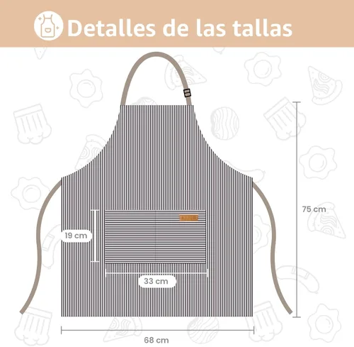 Miniatura 2 de VALOME Paquete de 2 delantales de cocina, delantales para cocinar con 2 bolsillos, correa ajustable unisex para el cuello, delantales de chef