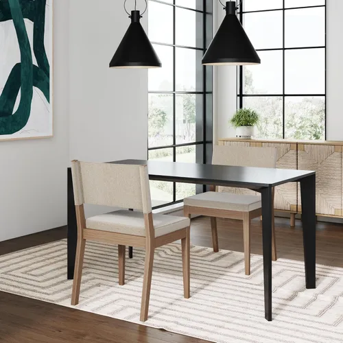 Miniatura 3 de Nathan James - Linus - Moderna silla de comedor tapizada con patas de madera de caucho sólida con acabado cepillado en marrón - Lino natural/marrón