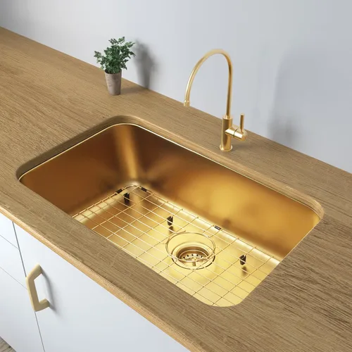 Miniatura 5 de Fregadero de cocina dorado de 30 pulgadas, fregadero de cocina de acero inoxidable SUS304 de montaje inferior, fregadero de cocina grande y profundo